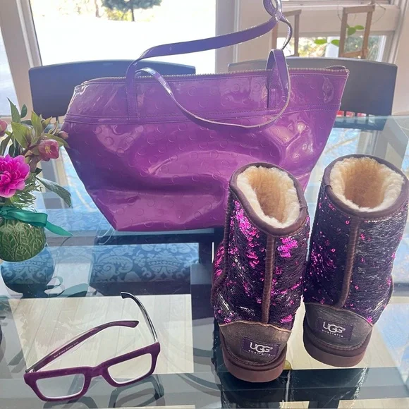 UGG Pink and Purple Sequin Boots with Accessories - Picture 4 of 6